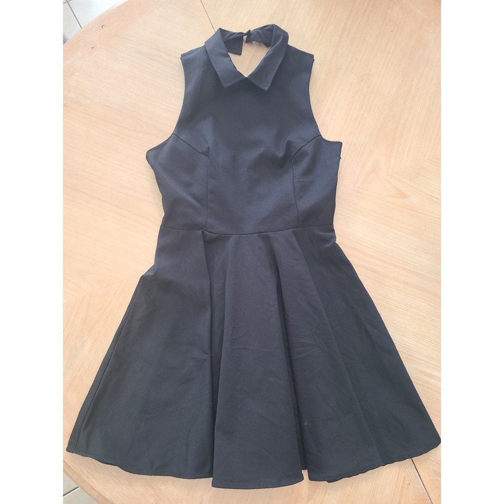 Tobi Fit & Flare Dress Womens Medium Black Halter Neck Cut Out Back